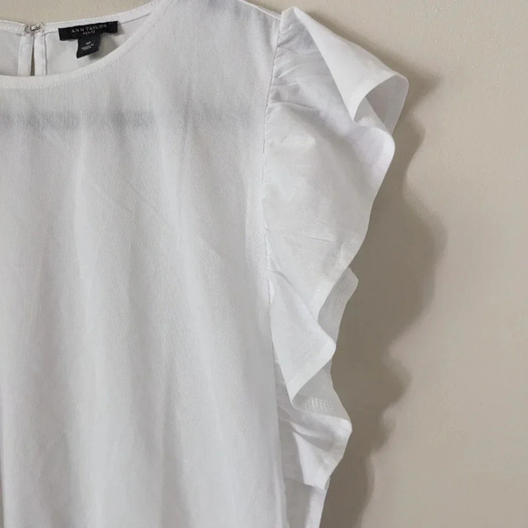 Ann Taylor White Smocked Waist Flutter Sleeve Top size MP - Picture 4 of 6